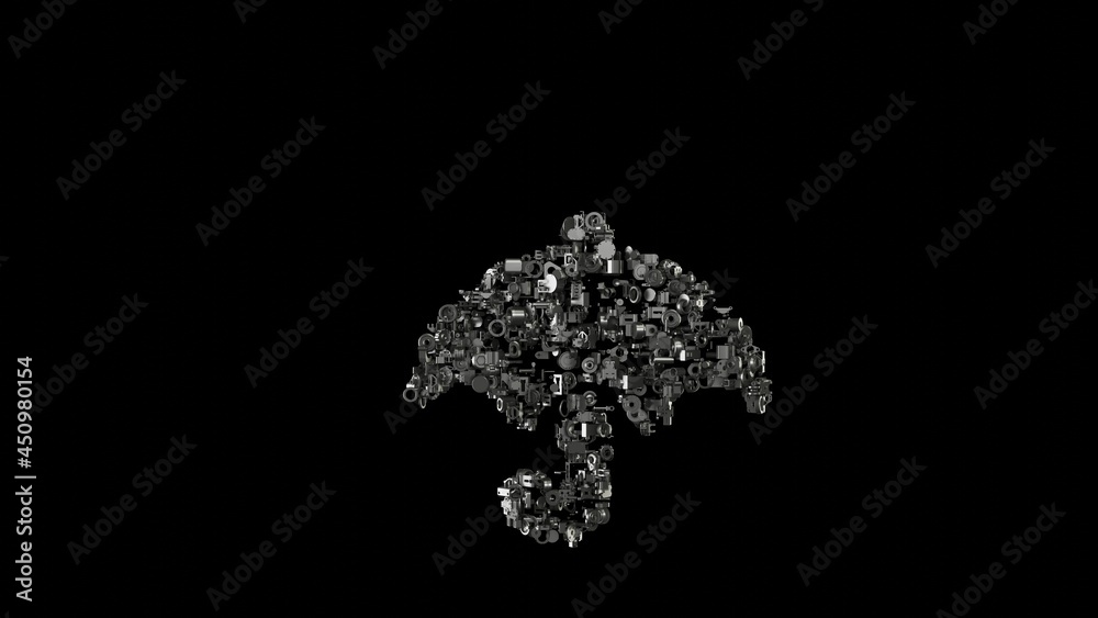 3d rendering mechanical parts in shape of symbol of umbrella isolated on black background 3d rendering mechanical parts in shape of symbol of umbrella isolated on black background