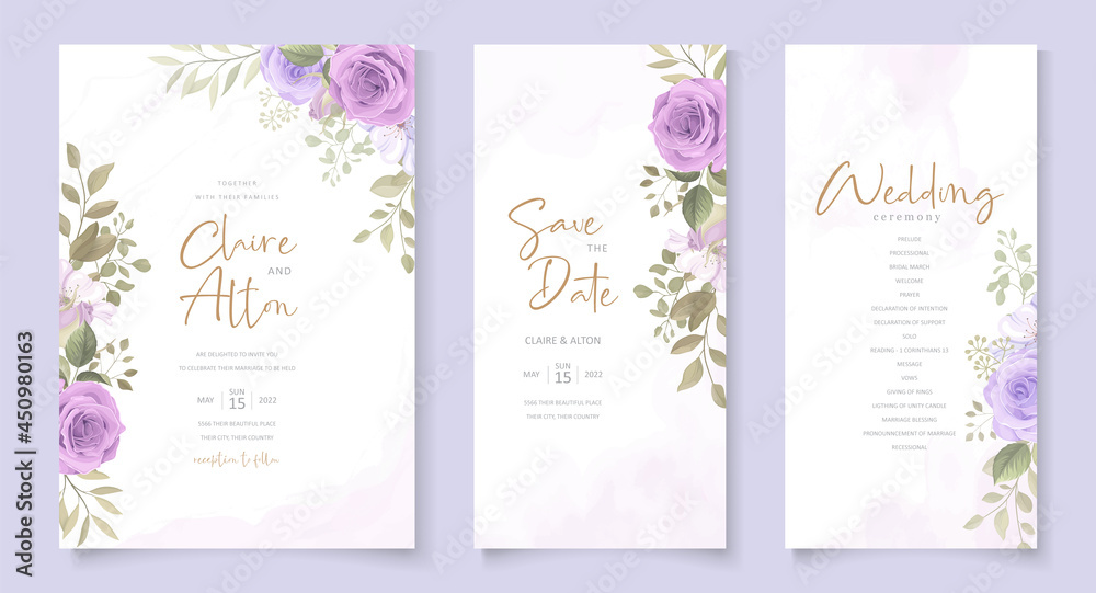 Elegant wedding card template with blooming rose ornament