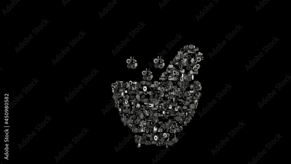3d rendering mechanical parts in shape of symbol of alchemy mortar isolated on black background 3d rendering mechanical parts in shape of symbol of alchemy mortar isolated on black background