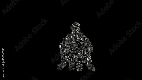 3d rendering mechanical parts in shape of symbol of alien isolated on black background