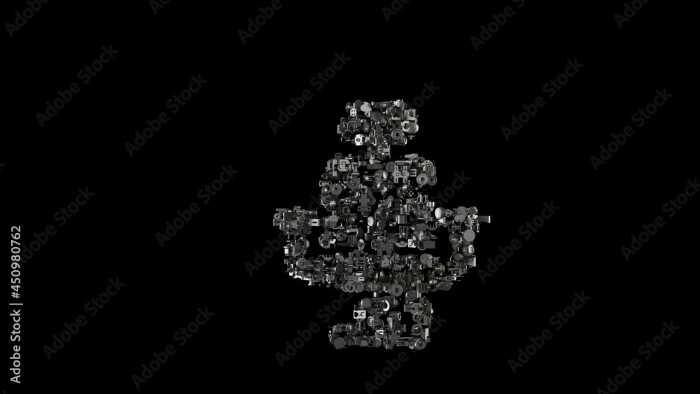 3d rendering mechanical parts in shape of symbol of barber chair isolated on black background 3d rendering mechanical parts in shape of symbol of barber chair isolated on black background