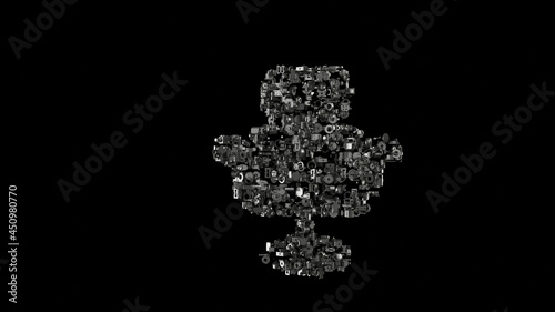 3d rendering mechanical parts in shape of symbol of barber seat isolated on black background