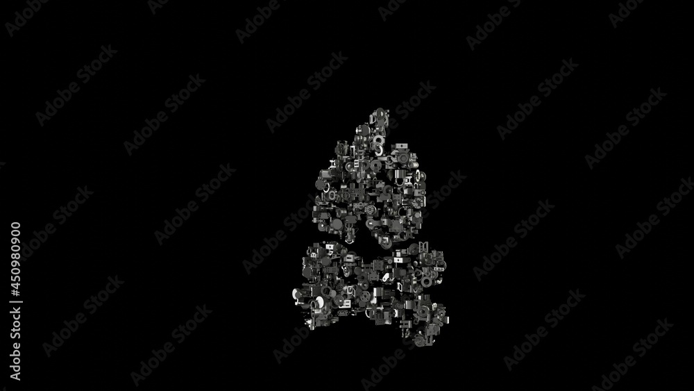 3d rendering mechanical parts in shape of symbol of bonfire isolated on black background 3d rendering mechanical parts in shape of symbol of bonfire isolated on black background