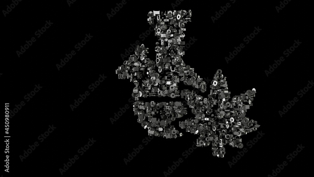 3d rendering mechanical parts in shape of symbol of bong isolated on black background 3d rendering mechanical parts in shape of symbol of bong isolated on black background