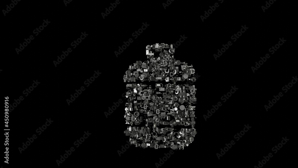3d rendering mechanical parts in shape of symbol of bottle isolated on black background 3d rendering mechanical parts in shape of symbol of bottle isolated on black background