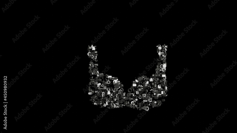 3d rendering mechanical parts in shape of symbol of bra isolated on black background 3d rendering mechanical parts in shape of symbol of bra isolated on black background