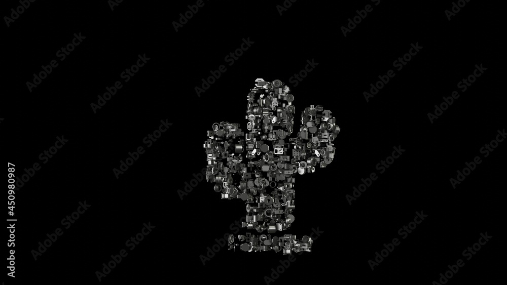 3d rendering mechanical parts in shape of symbol of cactus isolated on black background 3d rendering mechanical parts in shape of symbol of cactus isolated on black background