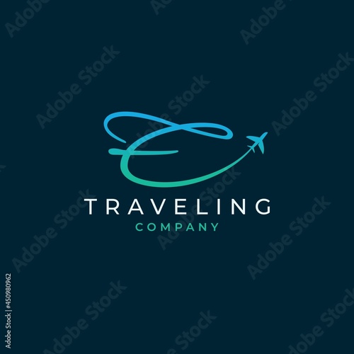 Initial Letter E Travel Logo Design photo