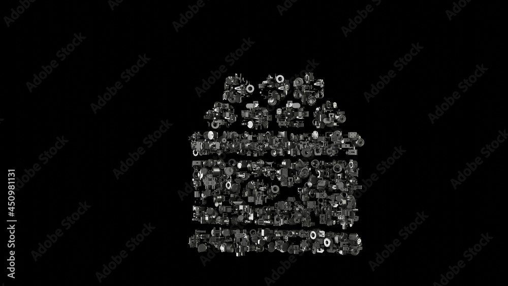 3d rendering mechanical parts in shape of symbol of caviar isolated on black background 3d rendering mechanical parts in shape of symbol of caviar isolated on black background