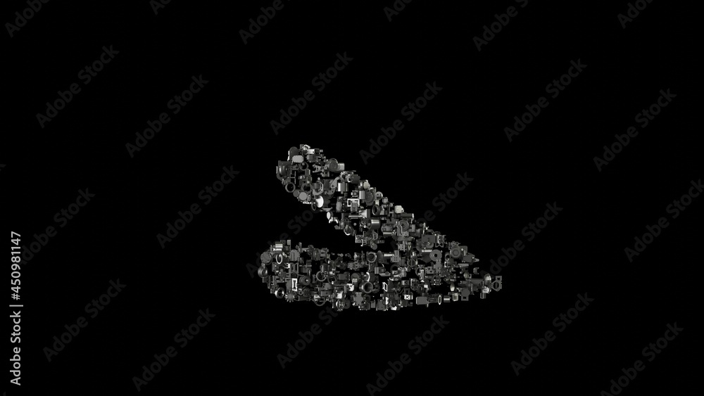 3d rendering mechanical parts in shape of symbol of classic razor isolated on black background
