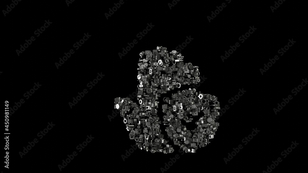 3d rendering mechanical parts in shape of symbol of clean hand isolated on black background 3d rendering mechanical parts in shape of symbol of clean hand isolated on black background