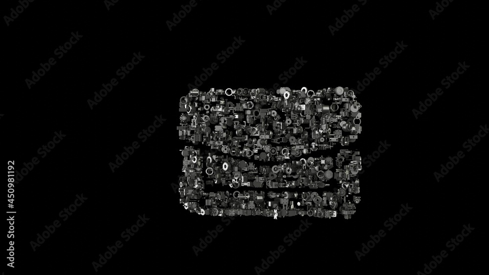 3d rendering mechanical parts in shape of symbol of clutch isolated on black background