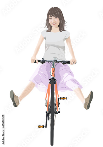 自転車に乗る若い女性イラスト © yorky's