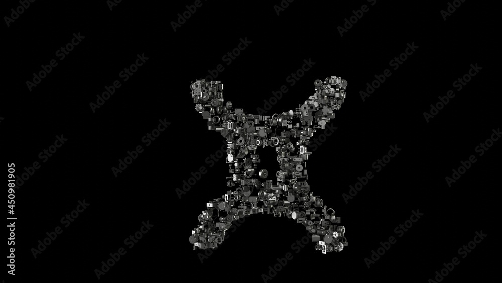 3d rendering mechanical parts in shape of symbol of Gemini zodiac isolated on black background 3d rendering mechanical parts in shape of symbol of Gemini zodiac isolated on black background