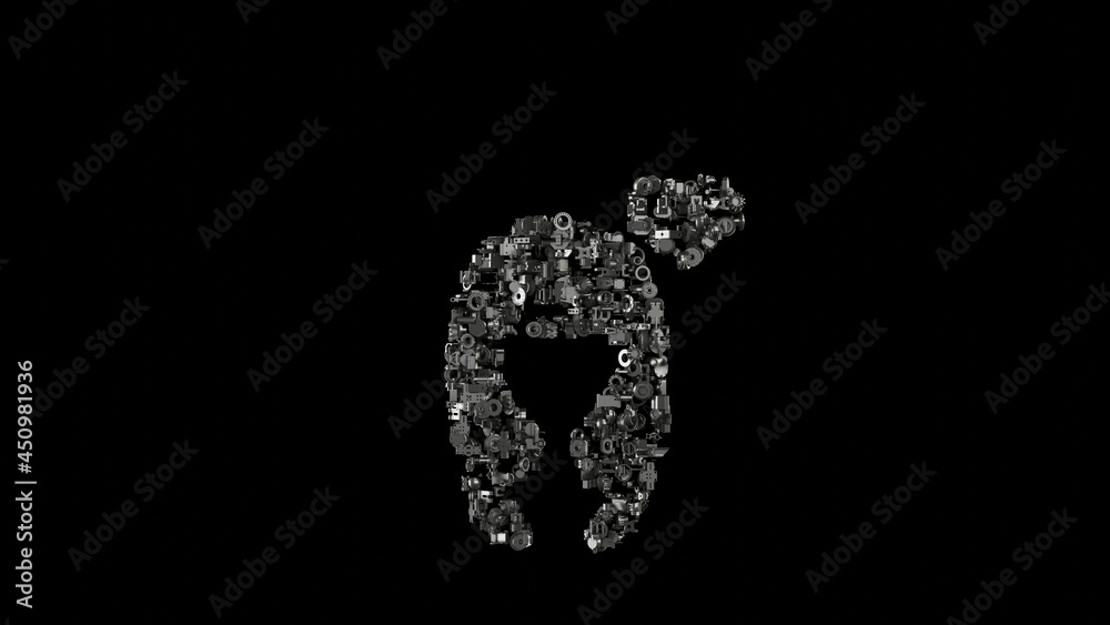 3d rendering mechanical parts in shape of symbol of girl in love isolated on black background 3d rendering mechanical parts in shape of symbol of girl in love isolated on black background