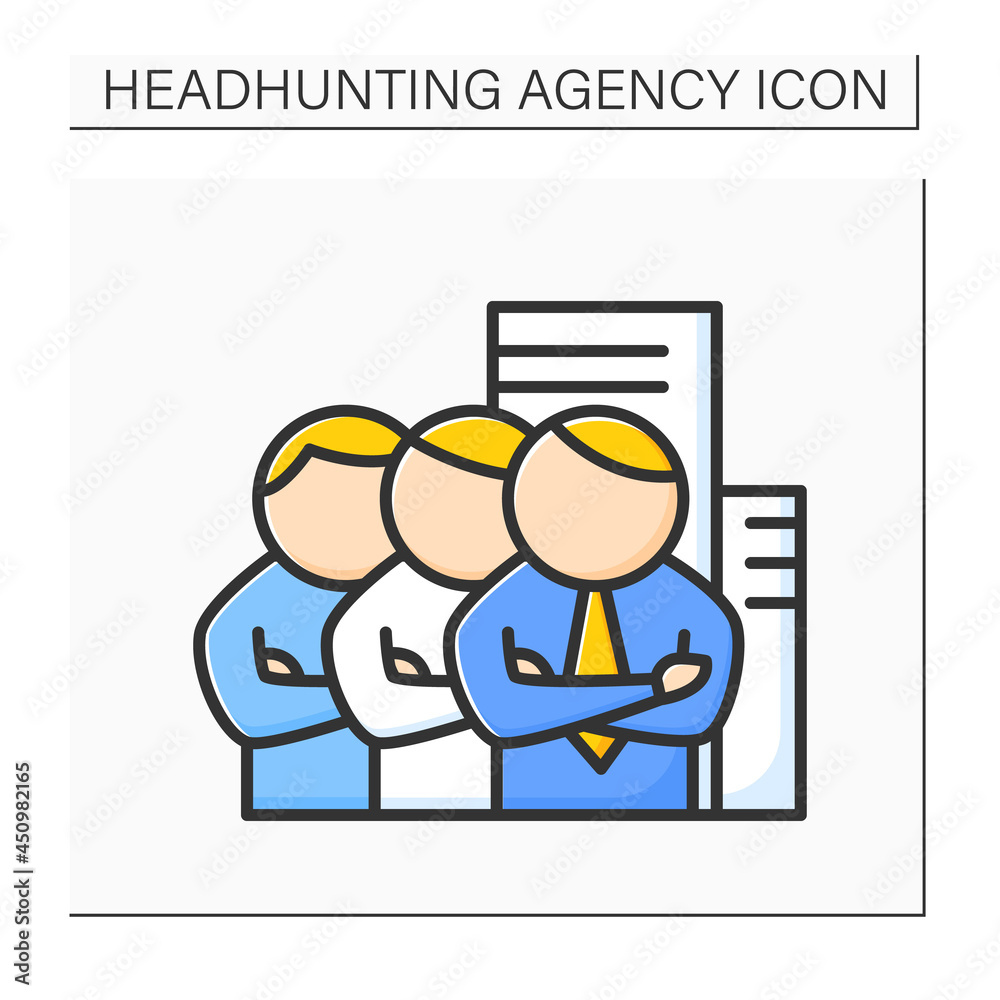 Employers color icon. Organization employs people. Business sector that hires and pays people for work.Headhunting agency concept. Isolated vector illustration