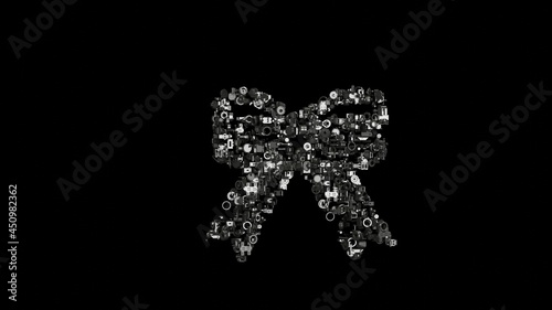 3d rendering mechanical parts in shape of symbol of Christmas bow isolated on black background