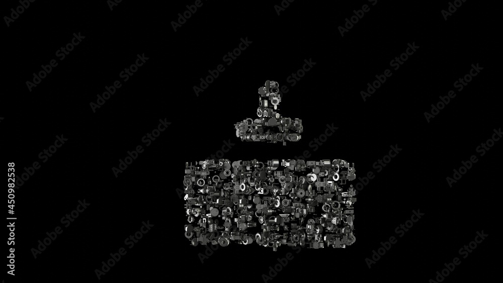 3d rendering mechanical parts in shape of symbol of kitchen furniture isolated on black background 3d rendering mechanical parts in shape of symbol of kitchen furniture isolated on black background