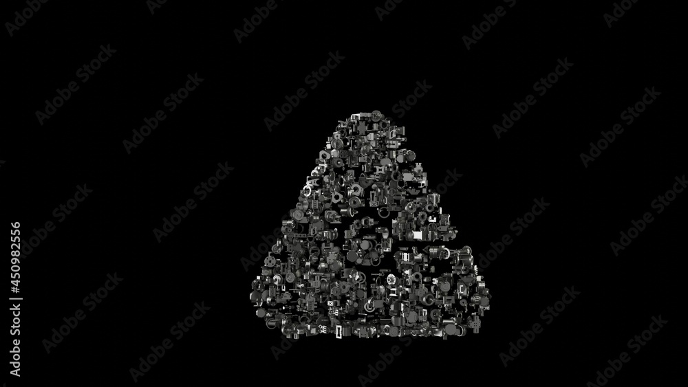 3d rendering mechanical parts in shape of symbol of laser isolated on black background 3d rendering mechanical parts in shape of symbol of laser isolated on black background