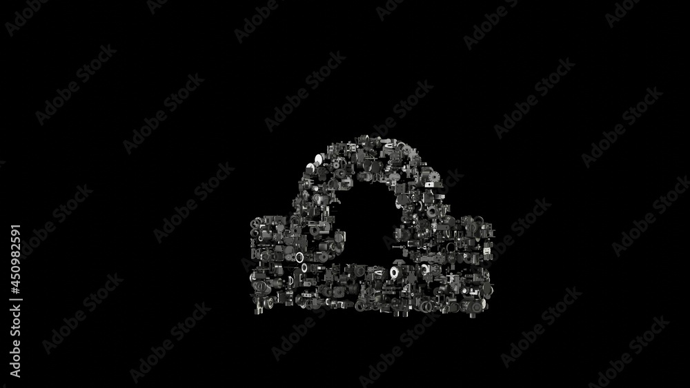 3d rendering mechanical parts in shape of symbol of libra zodiac isolated on black background 3d rendering mechanical parts in shape of symbol of libra zodiac isolated on black background