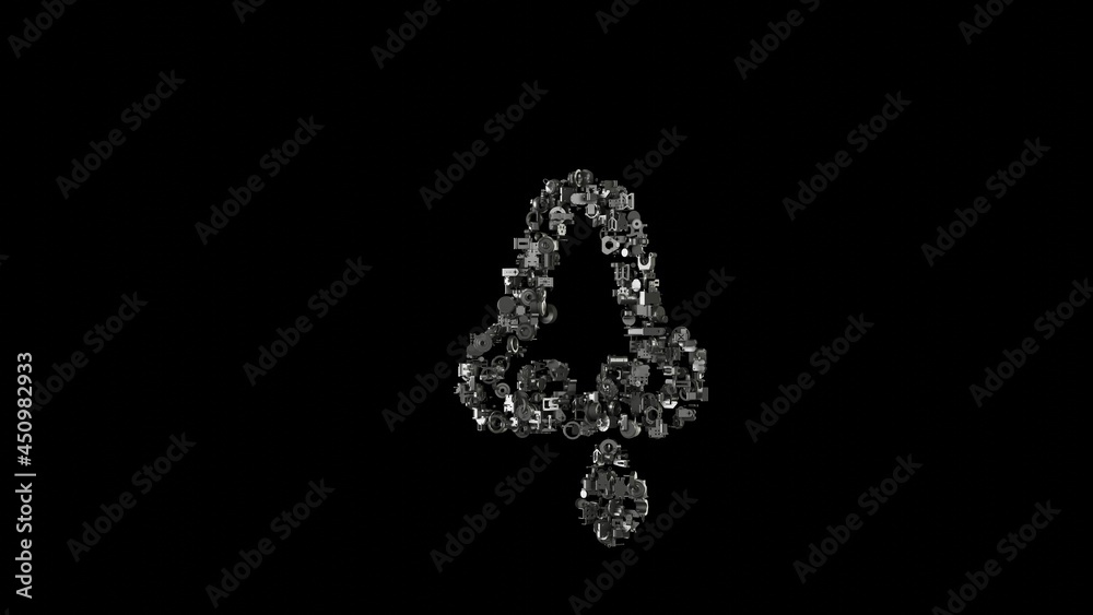 3d rendering mechanical parts in shape of symbol of nose isolated on black background 3d rendering mechanical parts in shape of symbol of nose isolated on black background