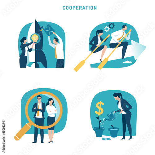 Business Cooperation. Teamwork. Investment. Set of business vector illustration.