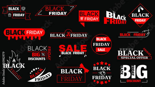 Set Black Friday Background. Vector Design Banner Sale Discount Invitation Web Poster Flyer Stylish Brochure, Greeting Card Template