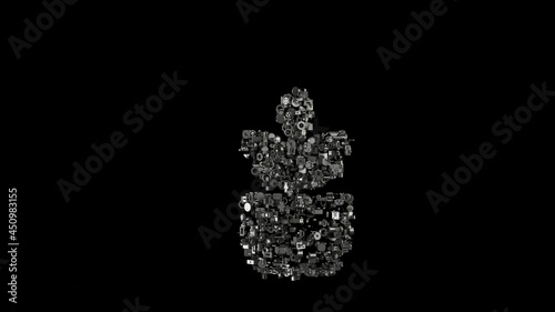 3d rendering mechanical parts in shape of symbol of plant isolated on black background