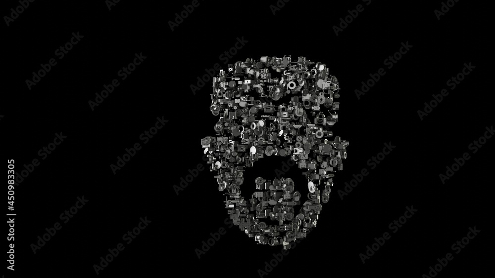 3d rendering mechanical parts in shape of symbol of respirator isolated on black background 3d rendering mechanical parts in shape of symbol of respirator isolated on black background