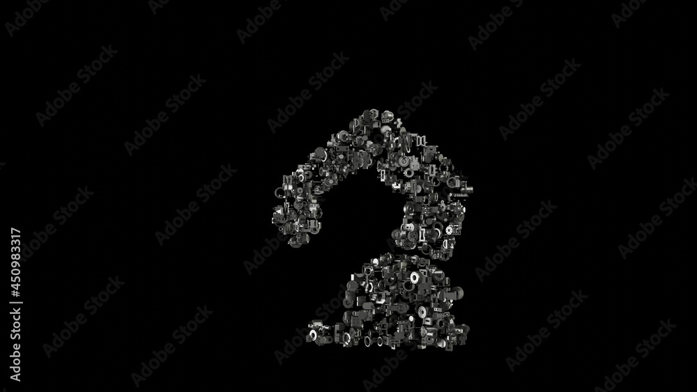 3d rendering mechanical parts in shape of symbol of robot arm isolated on black background 3d rendering mechanical parts in shape of symbol of robot arm isolated on black background