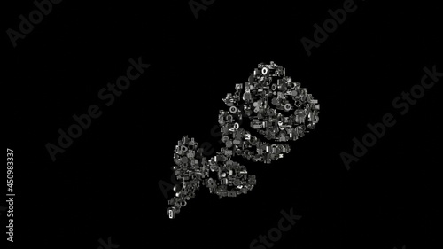 3d rendering mechanical parts in shape of symbol of rose isolated on black background © Destrosvet