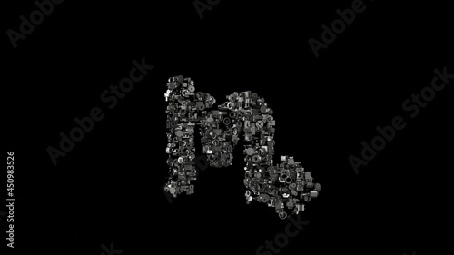 3d rendering mechanical parts in shape of symbol of Scorpio zodiac isolated on black background
