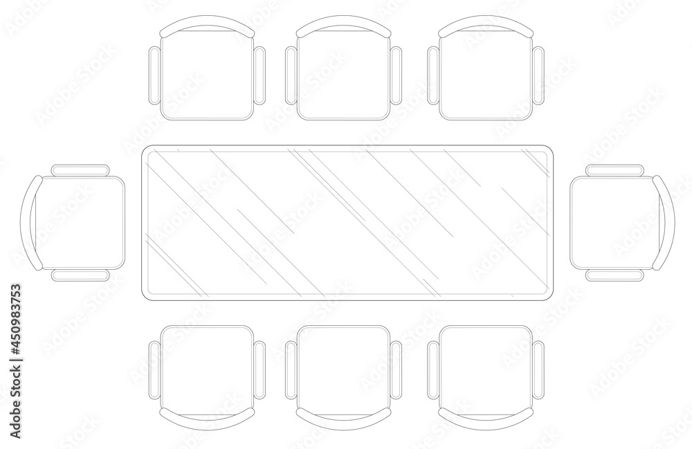 2D CAD plan drawing various sizes and designs of dining table and discussion table set complete with chairs. Drawings come in black and white. The drawing is normally drawn by an architect or interior 2D CAD plan drawing various sizes and designs of dining table and discussion table set complete with chairs. Drawings come in black and white. The drawing is normally drawn by an architect or interior