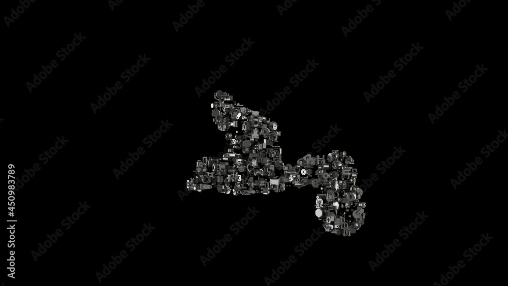 3d rendering mechanical parts in shape of symbol of storck isolated on black background 3d rendering mechanical parts in shape of symbol of storck isolated on black background