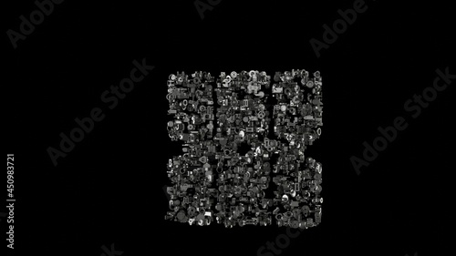 3d rendering mechanical parts in shape of symbol of space station isolated on black background