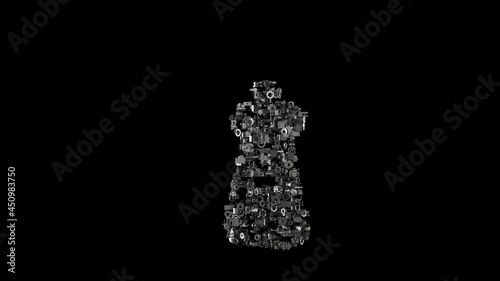 3d rendering mechanical parts in shape of symbol of spice isolated on black background © Destrosvet