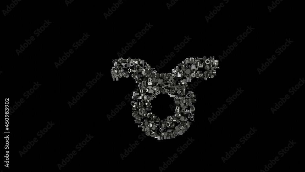3d rendering mechanical parts in shape of symbol of taurus zodiac isolated on black background 3d rendering mechanical parts in shape of symbol of taurus zodiac isolated on black background