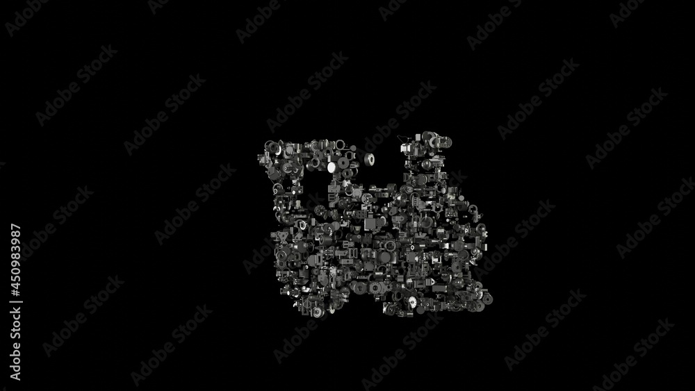 3d rendering mechanical parts in shape of symbol of train isolated on black background 3d rendering mechanical parts in shape of symbol of train isolated on black background