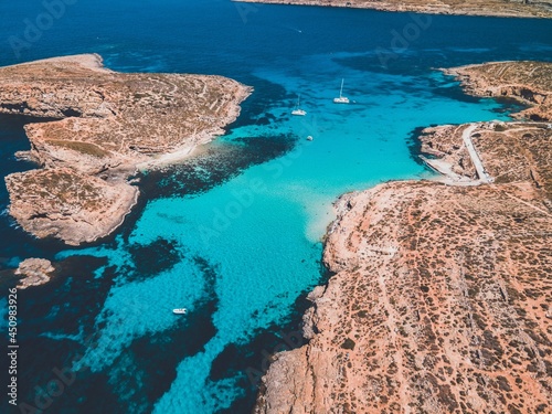 Views from the Blue Lagoon on the island of Comino in Malta