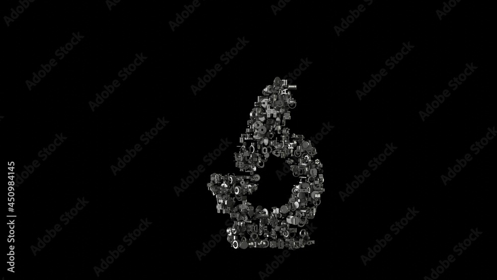 3d rendering mechanical parts in shape of symbol of vintage microscope isolated on black background 3d rendering mechanical parts in shape of symbol of vintage microscope isolated on black background