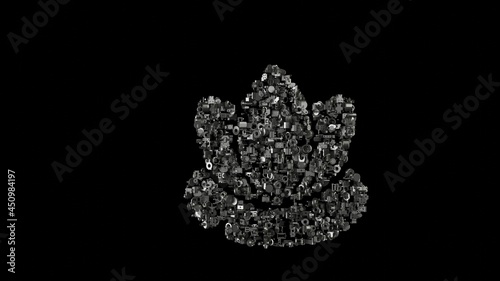 3d rendering mechanical parts in shape of symbol of water lilly isolated on black background