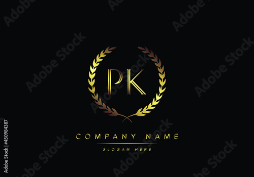 Alphabet letters PK monogram logo, gold color, luxury style