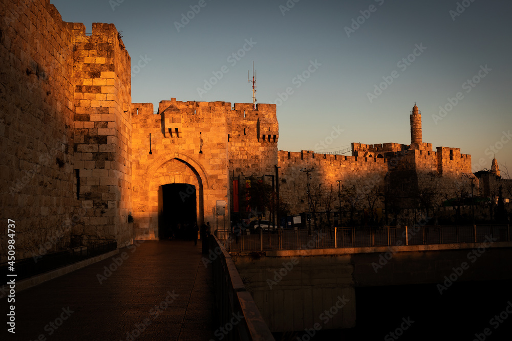 Golden Sunset at Jaffa Gate in Jerusalem