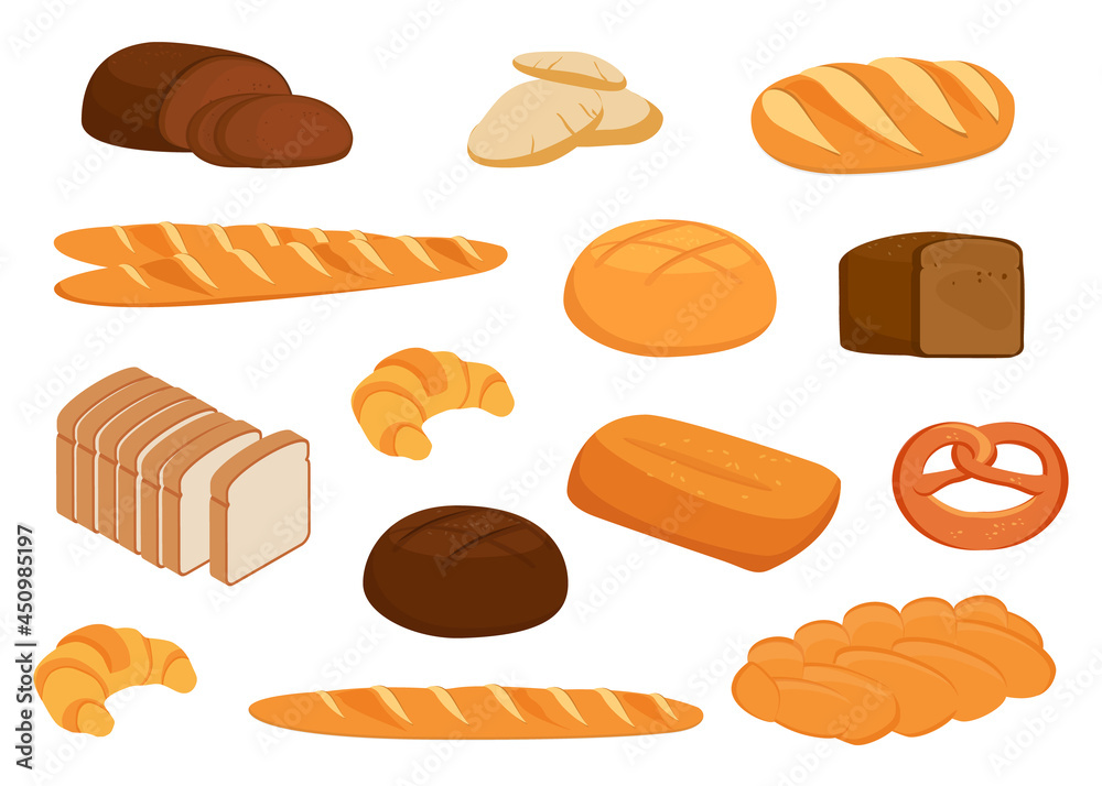 Set vector bread icons for design menu bakery. Set vector bread icons for design menu bakery.