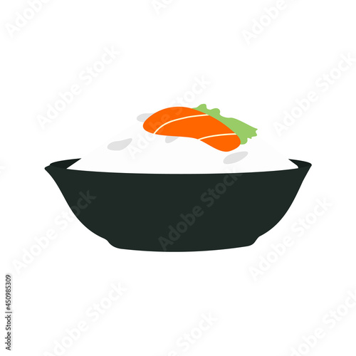 Salmon with rice in bowl