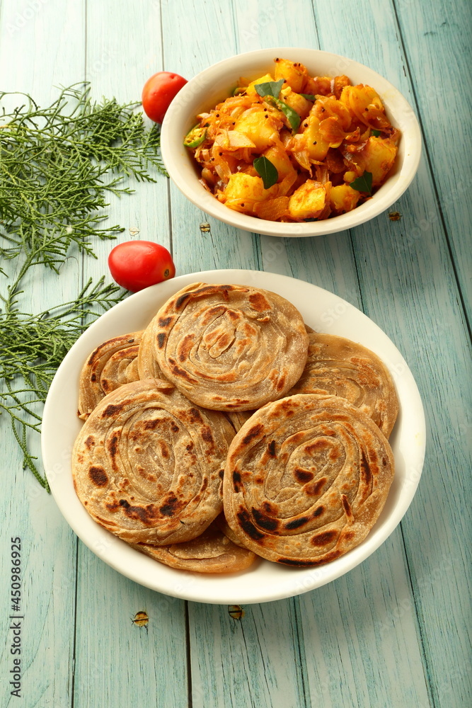 Indian food cuisine- healthy organic whole wheat paratha, porota