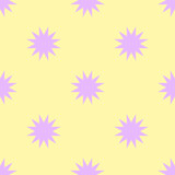 Seamless abstract geometric pattern with violet flowers on yellow background . Bright ornament for fabric, textile, cover, background. Vector graphics