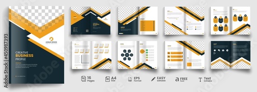16 pages business profile, brochure design, modern bi-fold brochure template, fully editable brochure template design.	