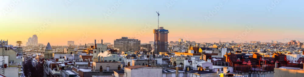 Panoramic of the city of Madrid at sunset
