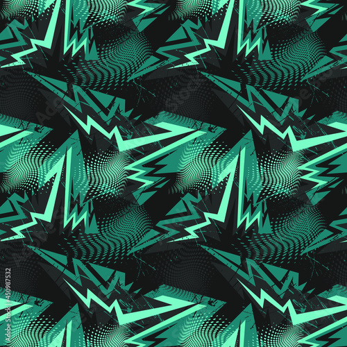 Abstract seamless urban pattern with curved geometry elements and dots